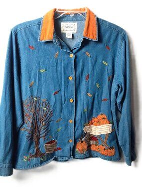 VTG Tantrums Top Size LARGE Button-up Autumn Fall Long Sleeve 100% Cotton